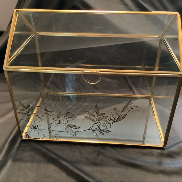 Party Supplies Glass Wedding Card Box Gold With Gold Flowers New
